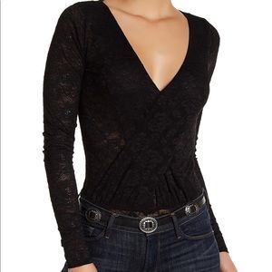 NWT! Free People Black Long Sleeve Lace Bodysuit XS